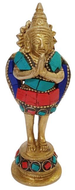 Brass Idol Garuda, King of Birds & Mount Of Lord Vishnu: Collectible Statue With Gemstones Overlay (11828A)