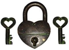 Brass Small Padlock: Glowing Heart, Vintage Green (11003A)