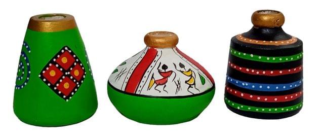 Miniature Wooden Pots (Set of 3): Decorative Flasks For Home Or Office (12465A)