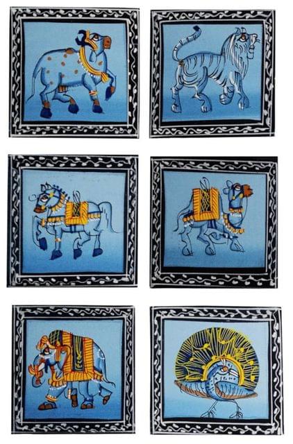 Silk Cloth Paintings Set of 6: Collectible Indian Miniature Art For Decoration Or For Use As Greeting Cards (12481A)
