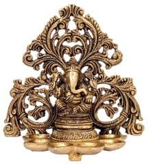 Brass Idol Ganesha With 6 Diyas Deepak (Kuthu Vilakku): Royal Design Welcome Decoration Oil Lamp Statue (12506)
