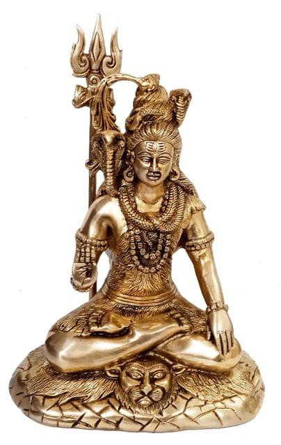 Brass Idol Lord Siva (Shiva, Mahadev): Glorious Golden Statue For Home Or Office, 4 kgs (12501)