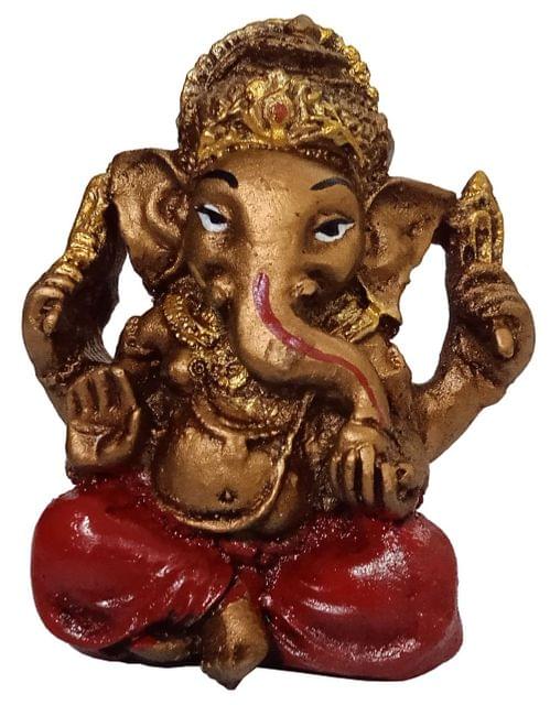 Resin Idol Ganesha (Ganapathi or Vinayaka): Gold & Red Striking Finish Mini Statue (12488)