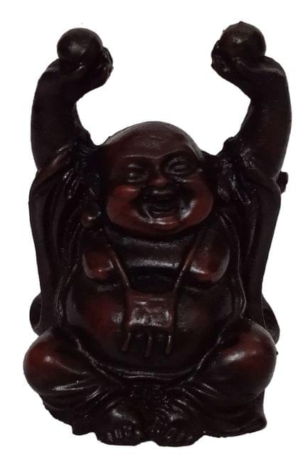 Resin Idol Laughing Buddha: Black Granite Finish Statue (12489B)