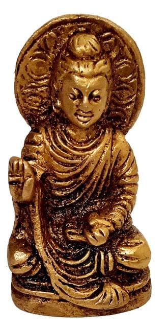 Brass Statue Lord Buddha: Mini Idol In Vitarka Mudra Or Preaching Posture (12484)