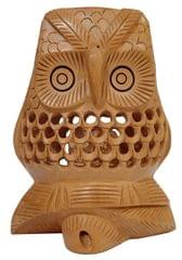 Wooden Spectacles Stand Glasses Holder 'Night Vision': Owl Statue With Intricate Jaali Work (11143A)