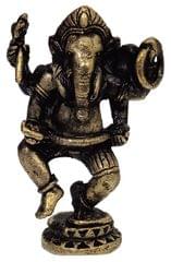 Metal Idol Ganesha (Ganapathi Or Vinayak): Rare Collectible Small-But-Heavy Statue, Golden, 2.5 Inch (12599B)