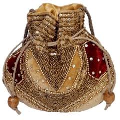 Silk Potli Bag (Clutch, Drawstring Purse) For Women: Intricate Gold Thread & Sequin Embroidery Work (Multicolor, 11266B)