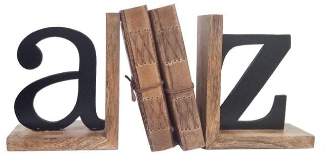 Wooden Bookends 'a to z': Unique Decor Bookshelf Organizer Books Stand Holder (12587)