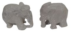 Stone Miniature Statue Elephant Pair: Fine Carving Collectible Set Of 2 Figurines (12642E)