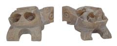 Stone Miniature Statue Tortoise Turtle Pair: Lattice Design Mesh Cutwork Set Of 2 Figurines (12642C)