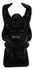 Resin Idol Laughing Buddha With Raised Hands: Black Granite Finish Statue (12489G)