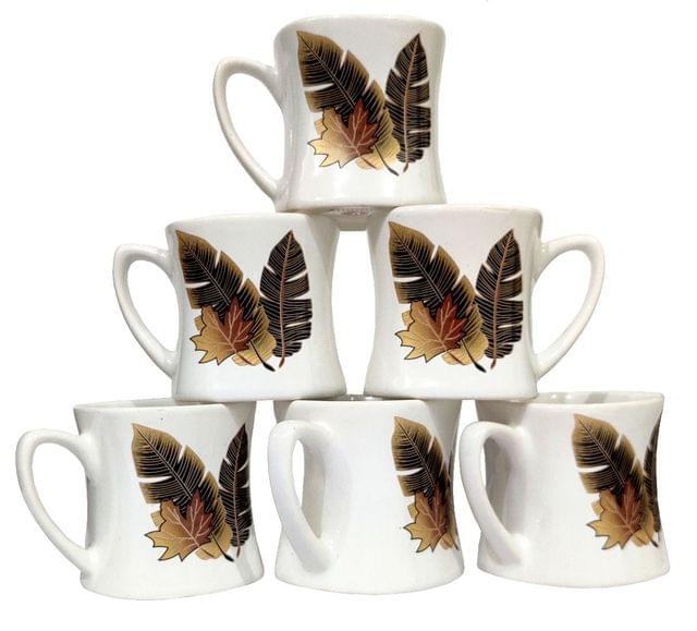 Ceramic Mug Set 'Leaves': Set Of 6 Tea Coffee Cups (12675A)