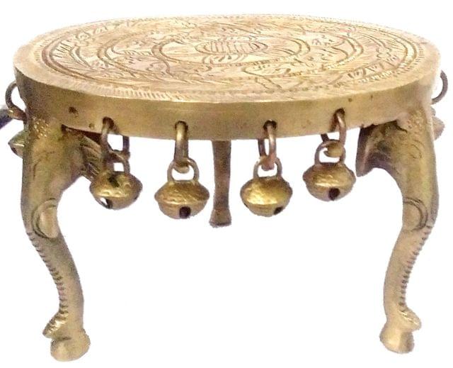 Brass Platform Chowki with Elephant Legs: Round Plinth for Statue, Idol, Vase or Artifacts (11949)