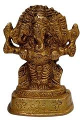 Brass Idol Panchmukhi Ganesha: Gold Finish Statue For Home Temple (10696A)
