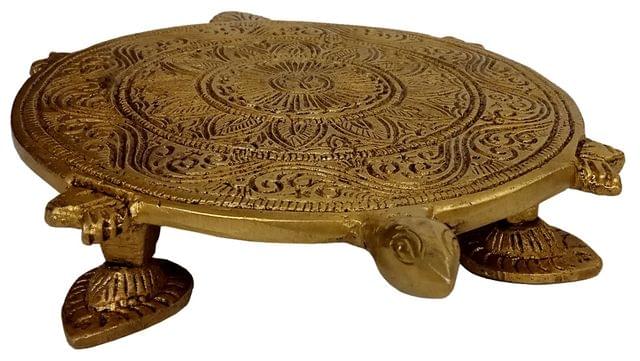 Rare Collection Brass Platform Chowki Aasan: Tortoise Turtle Design Plinth For Temple Statues Or Artefacts (12615)