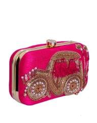 Women's Clutch Purse with Traditional Indian Embroidery of Indian Jeep in Gold (10480)