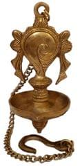 Brass Hanging Diya Nila Vilakku Shankh Oil Lamp: Gada Padma Padmanabha Swami Vishnu Symbol (12279)