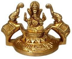 Brass Idol Gaja Ganesha: Collectible Decor Statue Ganapathi with Elephants (12243)