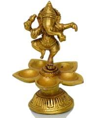Dancing Ganesha with 5 diyas crafted in pure brass (10713)