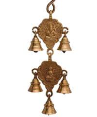Brass Antique Finish Ganesha Lakshmi Bell Wall Hanging (10767)