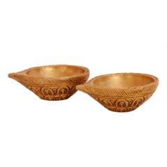 Brass Diya Deepak Oil Lamp Pair With Traditional Patterns: For Home Temple Mandir (10918)