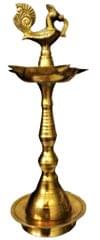 Brass Oil Lamp Kuthu Vilakku Diya Peacock Design 12 inches (11639)