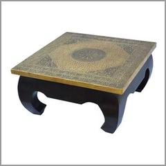 Wood & Brass Low Stool "Vintage"