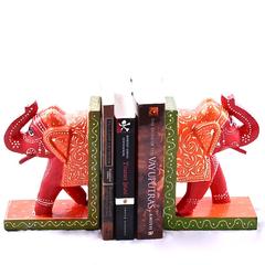 Wooden Painted Bookends 'Elephant Salute' (bk03)