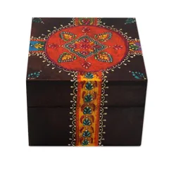 Colorfully Painted Decorative Wooden Box 'Festive Blossom' (box06)