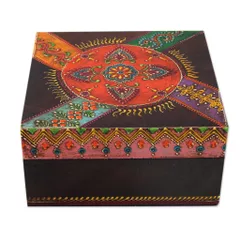 Ornately Painted Decorative Wood Trinket Box, 'Festival of Flowers' (box07)