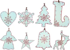 Wooden Christmas decoration, White, Set of 8, 4 inches (chwt21)