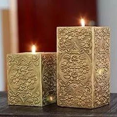 Wooden Brass Covered Candle Holder set of 2 (ch01)
