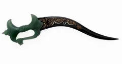 Koftgari decorative dagger with jade stone & gold work (a70)