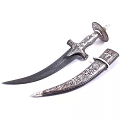 Antique Koftgiri Work Decorative Dagger (Kirpan, Katar): Cup Hilt, 12 Inches Long (A20005)