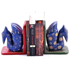 Wooden Bookends 'Serene Swans': Hand Painted Books Holder (bk01)