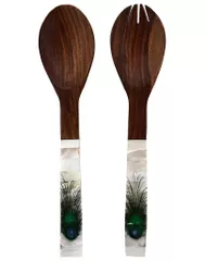 Mother of Pearl decorated Wooden Cooking & Serving Spoon Set (10031)