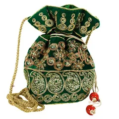 Traditional Silk Potli bag for Women, Green Color (10039)
