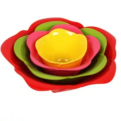 Serving Bowl Set 'Floral Delight' In High Quality Plastic For Chutneys, Dips, Snacks, 4 Nested Pieces, Multicolour (10096)