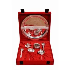 German Silver Puja thali in Velvet Box (10180)