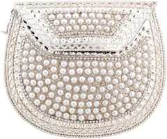 metal clutch with beads for parties, evening (10190)