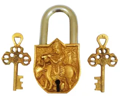 Handmade Brass Antique Lock with Srikrishna (10013)