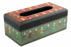 madhubani painted wooden tissue box 10X5X4 inches (10213)
