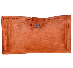 Women's Wallet or Purse: Made of Naturally Treated Leather in Vintage Brown Finish with Embossed Design (10312)