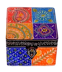 Decorative Wooden Box "Kaleidoscope": Handpainted in Vibrant Colours (10334)