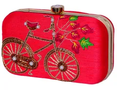 Women's Clutch Purse with Traditional Indian Embroidery in Red Colours (10482)