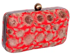 Women's Clutch Purse with Traditional Indian Embroidery in Orange Colours (10483)