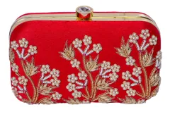 Women's Clutch Purse with Traditional Indian Embroidery in Red Colours (10484)