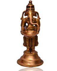 Unique Brass Ganpati Idol holding diya (10513)