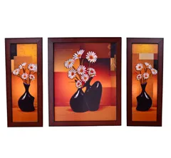 Flower Painting 'Vivacious Energy' From Fascinating Flora Collection: Set of 3 High Quality HD Print In Classy Textured Frames (10544)